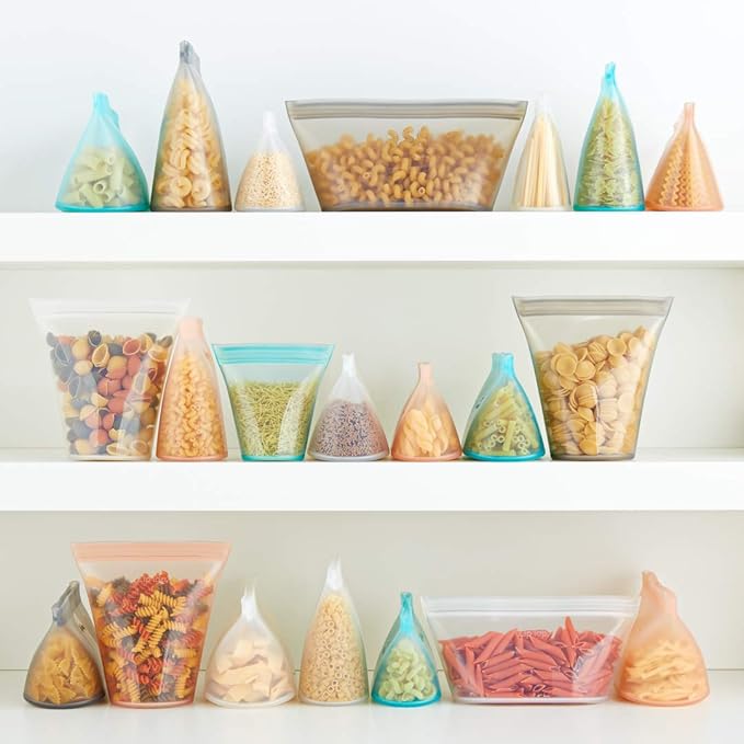 Zip Top Reusable Food Storage Bags | Medium Cup [Peach] | Silicone Meal Prep Container | Microwave, Dishwasher and Freezer Safe | Made in the USA