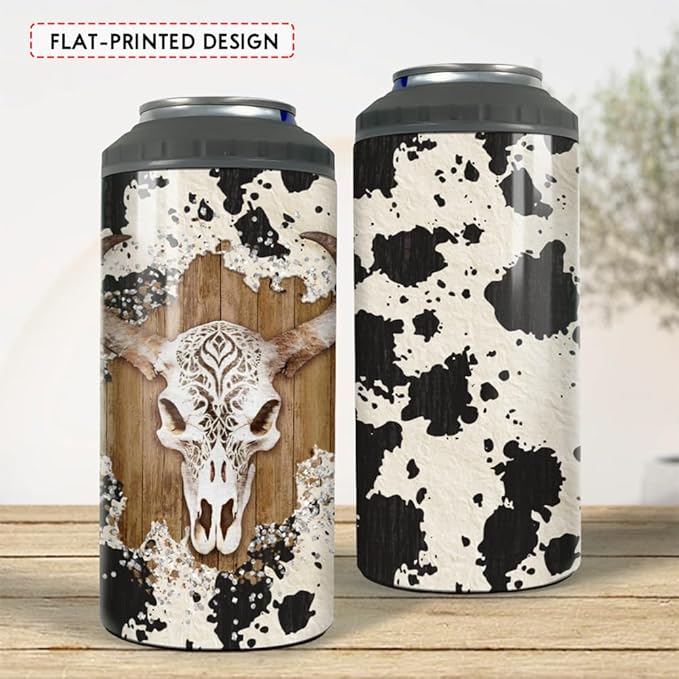 SANDJEST Cow Tumbler Cowgirl 4 in 1 12oz Tumbler Can Cooler Coozie Skinny Stainless Steel Tumbler Gift for Women Girl Daughter Sister Animal Lovers Christmas Birthday