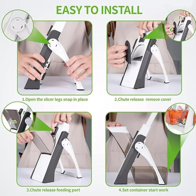 Safe Mandoline Slicer 5 in 1 Vegetable Chopper Food Cutter | Manual Adjustable Food Slicer for Potatoes, Carrots, Onions & Lemons | Multi-Functional Vegetable Grater, Dicer, Shredder & Kitchen Gadget
