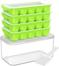 DOQAUS Ice Cube Tray with Lid and Bin, 4 Pack Easy Pop Out Silicone Ices Cubes Trays for Freezer with Cover, Stackable Compact Ice Bucket Kits, for Soup, Food, Cocktail, Coffee