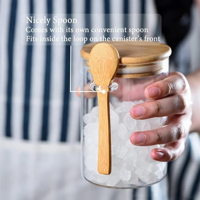 Spice Jars, Overnight Oats Containers with Airtight Lid and Spoon, Decorative Kitchen Canisters Set, Glass Storage Containers for Coffee, Tea, Sugar, Spice, Bath Salt, 18Oz/530ML (3PCS)