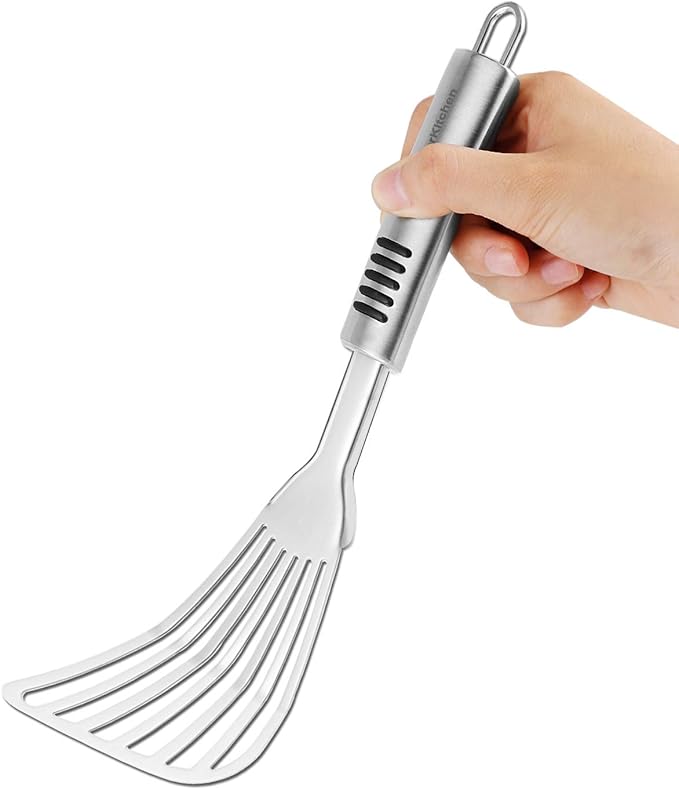 Stainless Steel Fish Spatula with 1.2mm Thick Blade - Multipurpose Turner for Fish, Eggs, Meat, and Dumplings - Perfect for Grilling, Frying, and More - Bonus Silicone Brush and Oven Mitt - Set of 1