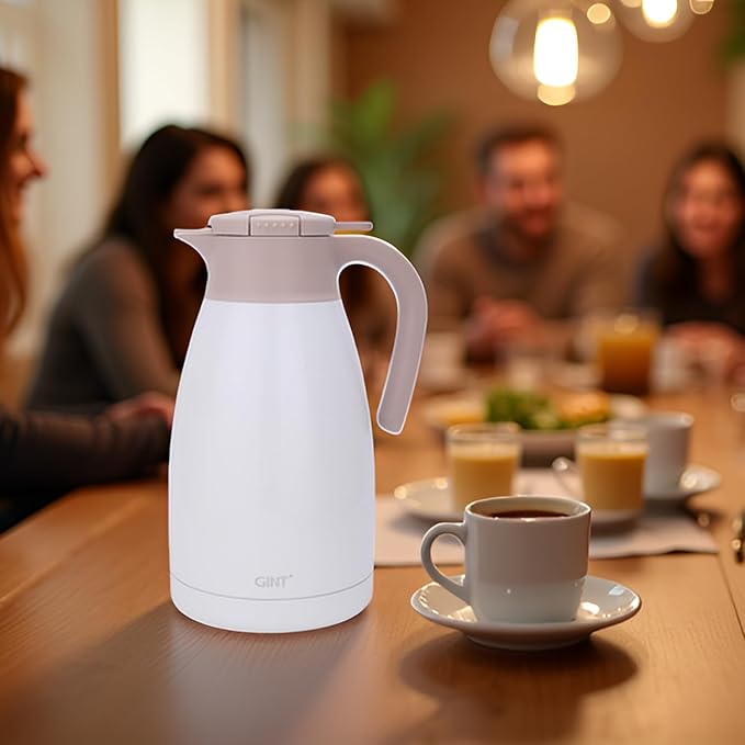 GiNT 2.2L / 74Oz Thermal Coffee Carafe, Insulated Stainless Steel Coffee Carafes for Keeping Hot/Double Walled Vacuum Thermal Carafe (White)