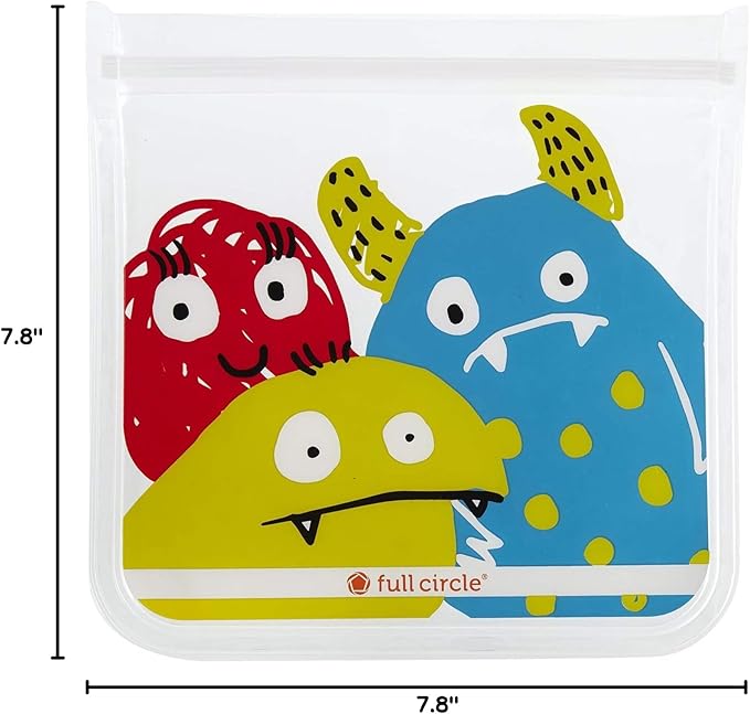 Full Circle Ziptuck Reusable Sandwich Bag - Multi-Use Leak-Free Food-Safe Storage Bag BPA-Free – Set of 2 Sandwich Bags Monster