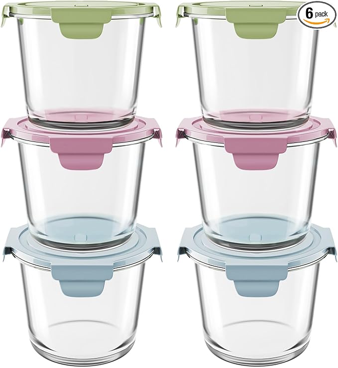 Freshmage 23oz Glass Meal Prep Containers with Lids, Airtight 3-Cup Glass Storage Containers Set, Heat-Resistant BPA-Free for Soup, Leftover, Microwave, Dishwasher, and Freezer Safe (6 Packs)