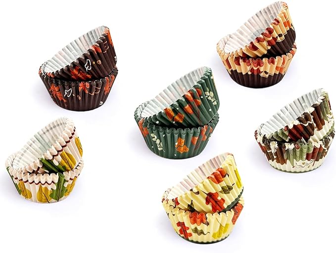 qiqee Cupcake Liners Thanksgiving Papers Baking Cups Wrappers for Thanksgiving Party Festival Holiday Baking Essentials (Standard 300-Count Food Grade Design)