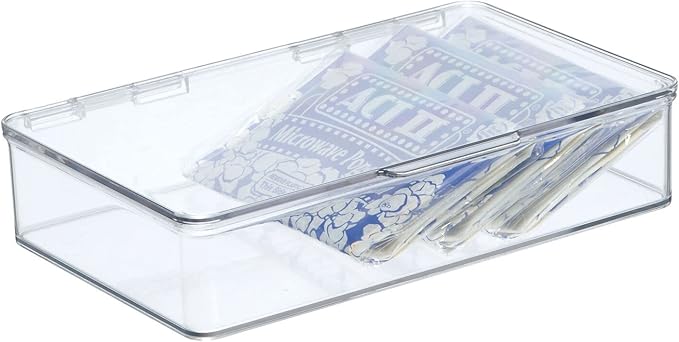 mDesign Plastic Household Stackable Storage Organizer Box Containers with Hinged Lid for Office, Bedroom, Entryway, Hallway, Garage, Playroom or Craft Room - Clear