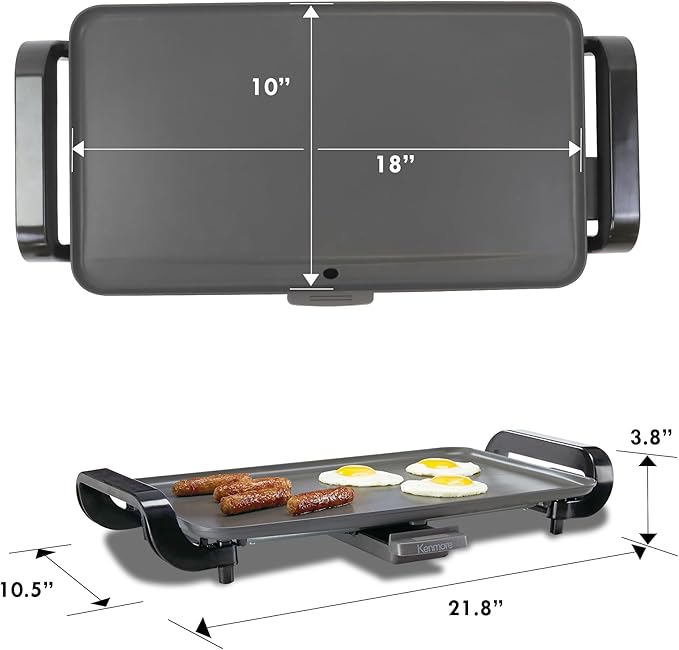 Kenmore Electric Griddle - External Temperature Control, Easy Clean Countertop Cooking Kitchen Appliance Removable Drip Tray, Grill Bacon, Eggs, Pancakes, Crepes, Tortillas, Nonstick 10x18" Pan