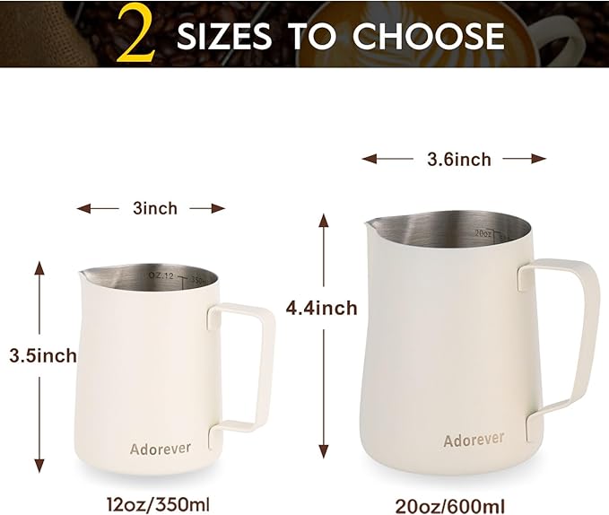Milk Frothing Pitcher, 350ml/12oz Steaming Pitchers Stainless Steel Milk Coffee Cappuccino Latte Art Barista Steam Pitchers Milk Jug Cup with Decorating Art Pen, Matte White