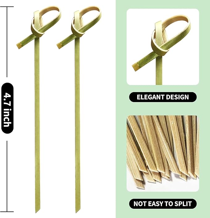 1000PCS Cocktail Picks Bamboo Skewers for Appetizers, 4.7 Inch Toothpicks for Appetizers, Natural Bamboo Knot Skewers, Food Picks, Fancy Tooth Picks for Drinks,Barbecue Snacks, Sandwiches