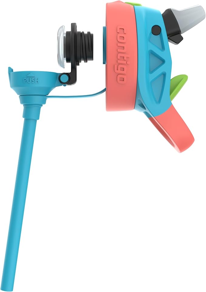 Contigo Kids Cleanable AutoSpout Water Bottle with Pop up-Straw, BPA-Free Plastic, 20oz, Blue Raspberry & Coral