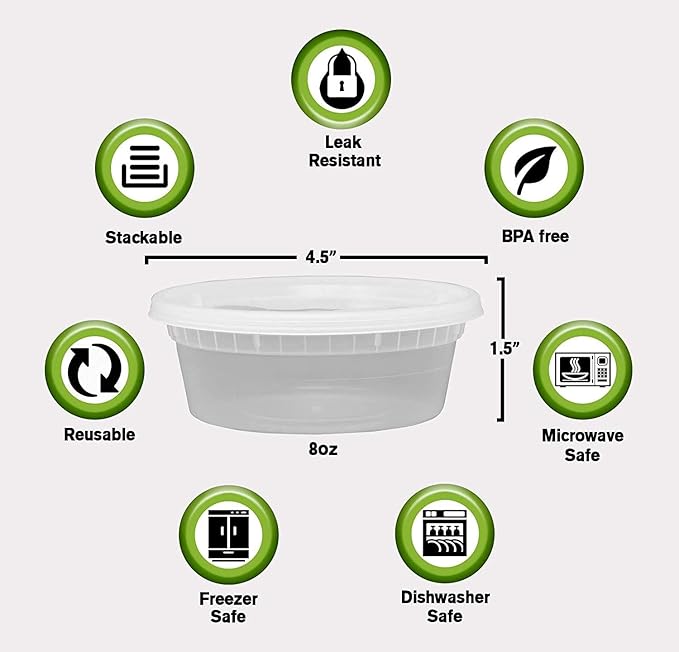 Deli Food Storage Containers with Lids 24 Sets 8oz - Clear Disposable Meal Prep, Microwave Plastic Containers with Lids, BPA Free, Stackable, Leakproof, Reusable Deli Containers, Freezer Safe