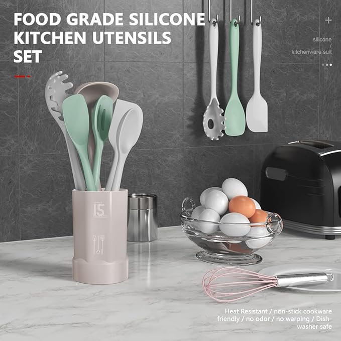 Silicone Cooking Utensils Set - 446°F Heat Resistant Silicone Kitchen Utensils,Spatula,Spoon, Kitchen Utensil Sets Gadgets Tools Set for Nonstick Cookware,Dishwasher Safe BPA FREE (Multicolor)