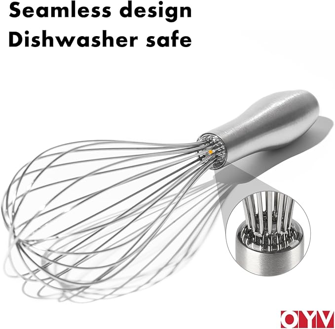 8" Whisk, Ergonomic Handle, Dishwasher Safe 18/10 Stainless Steel Whisk, Professional Kitchen Metal Wisk, Perfect for Whisking, Blending, Beating, and Baking