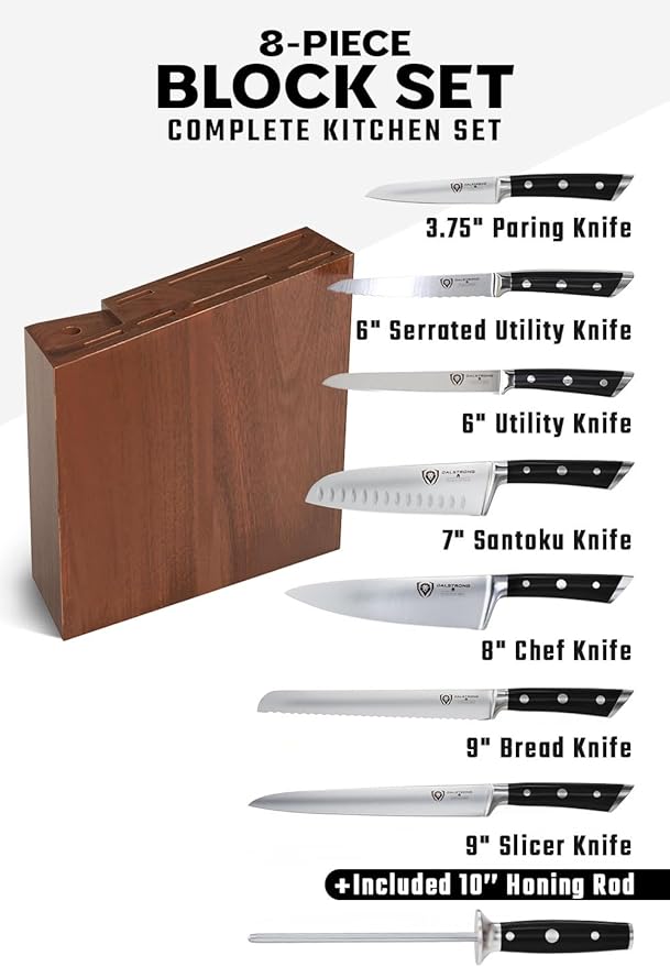 Dalstrong Knife Set Block - 8 Piece - Gladiator Series - German High Carbon Steel Kitchen Knife - Premium Food-Grade Black ABS Polymer Handles - NSF Certified