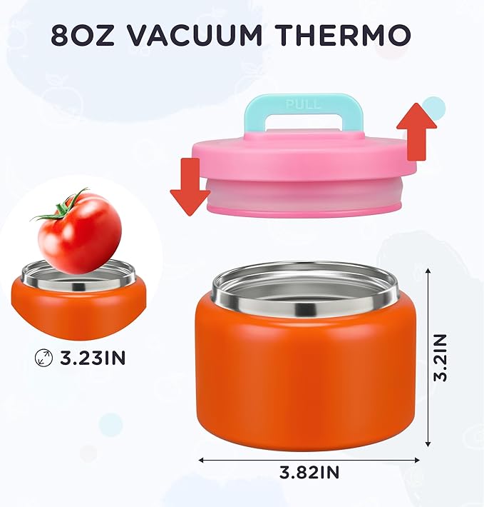 MAISON HUIS 8oz Soup Thermo Wide Mouth Vacuum Insulated Thermo Food Jar, Leak Proof Stainless Steel Thermo for Hot&Cold Food Kids Food Lunch Soup Container for School Travel