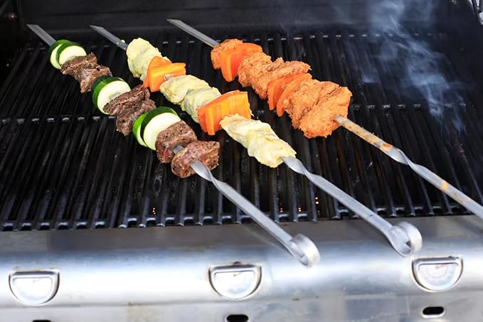 Shish Kabob Skewers, Kebab Skewers 17.7" Stainless Steel Reusable Flat BBQ Sticks for Meat Chicken Shrimp and Vegetable(10-Pack)