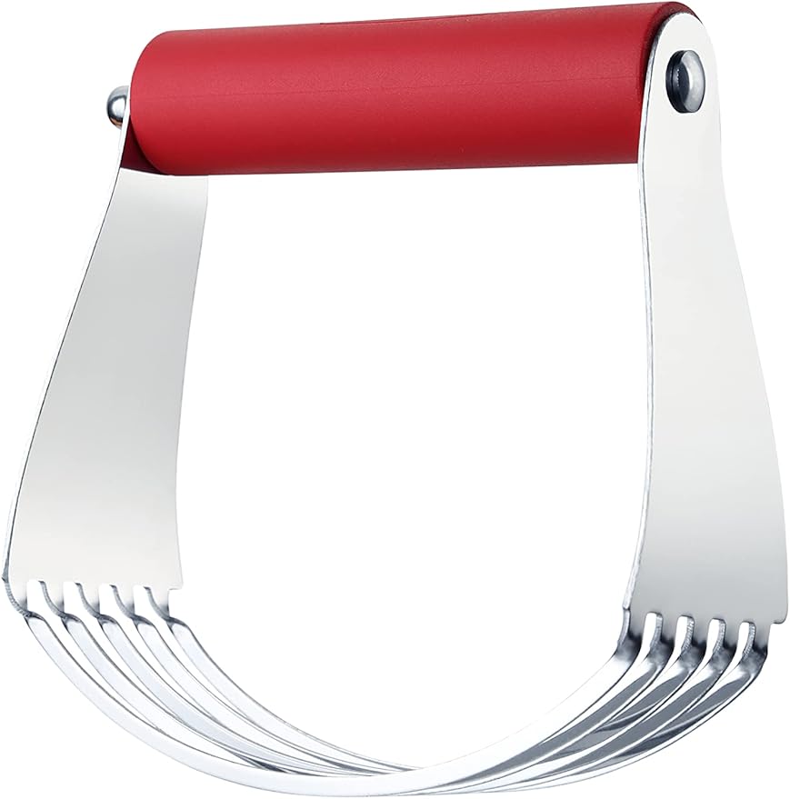 Spring Chef Large Red Dough Blender For Baking, Professional Heavy Duty Dough Cutter Tool with Thick Blades, Stainless Steel Puff Pastry Cutter Tool, Dishwasher Safe Pastry Blender for Easy Mixing