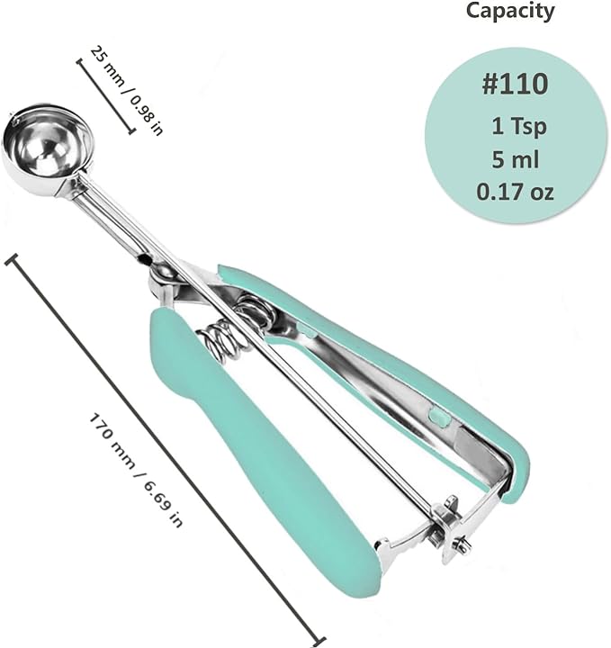 Cookie Scoop, 18/8 Stainless Steel Cookie Scooper, Mini Cookie Scoops for Baking, 1Tsp/5ml/ 0.17oz Tbsp Cookie Dough Scoop, Melon Scooper with Trigger Release, Cookie Scooper for Baking(Mint Green)