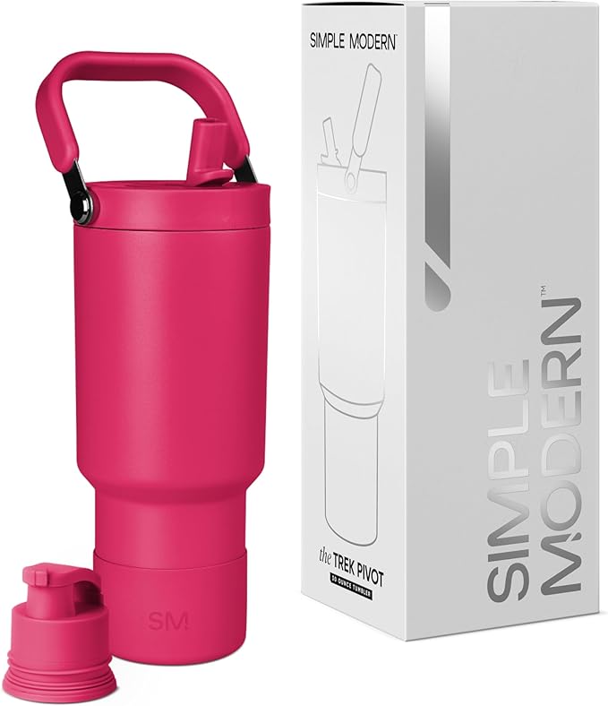 Simple Modern Trek Pivot | 30oz Flip Straw Tumbler with Handle | Water Bottle & Boot | Interchangeable Straw & Chug Lids | Insulated Stainless Steel Jug | Gym Sports Outdoors | Berry Twist