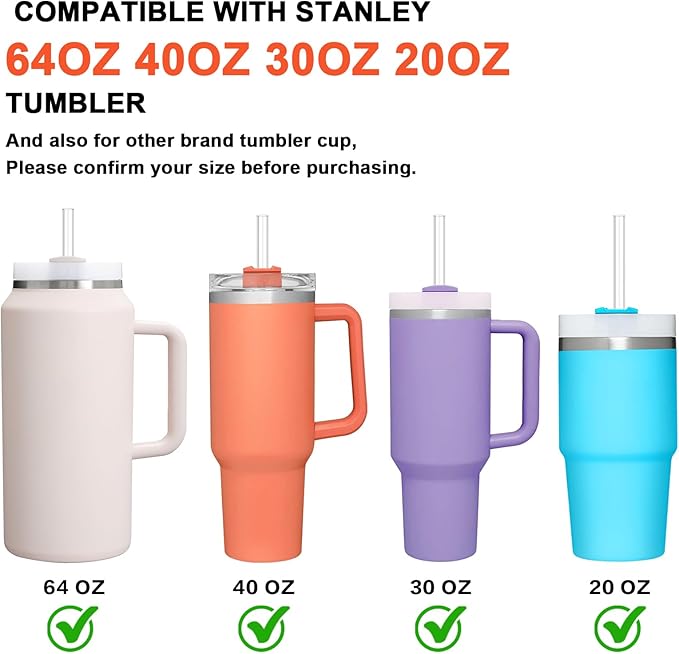 Dishwasher Safe Replacement Straw for Stanley Cup 64oz 40oz 30oz, 12 Pcs Reusable Long Clear Straw with Clear Brush for Stanley Cup Accessories, BPA Free