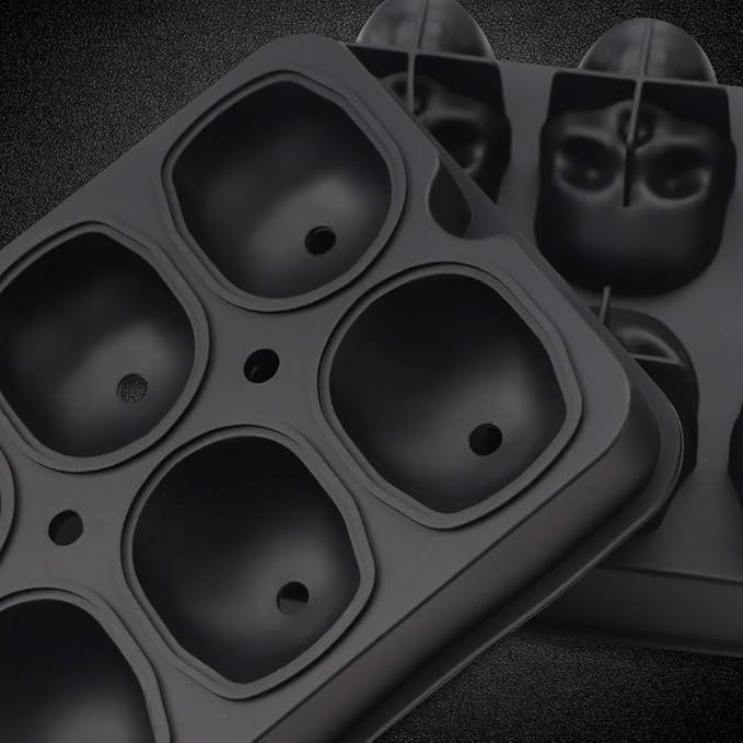 CHIYAN Skull Ice Mold Silicone - Set of 6 Large 3D Ice Cube Molds, 2.3x2.3 Inch Flexible Silicone Freezer Tray, Whiskey Cubes Mold Skull for Party Cocktails Champagne and Drinks