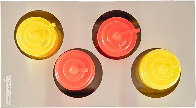 Restaurantware Squeeze Bottle Template Pack of 1 Stainless Steel 4 Hole Holder Top, 3.25" Diameter Fits 1/3 Size Food Pans, Dishwasher Friendly Integrated Lip Design Holder Top for Condiment Bottles