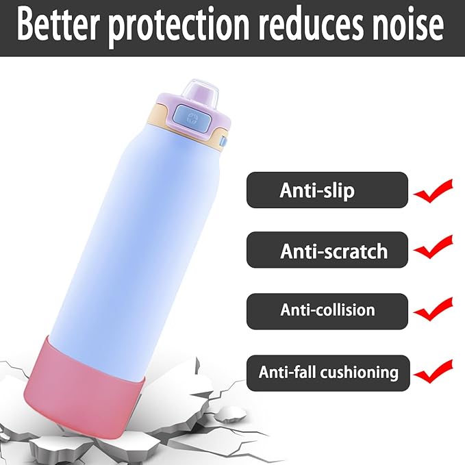 2 PCS Silicone Bottom for Ello Pop 32 OZ Water Bottle, Water Boot for Ello Pop,Avoid Scratches and Noise (Rose Red, 320z)