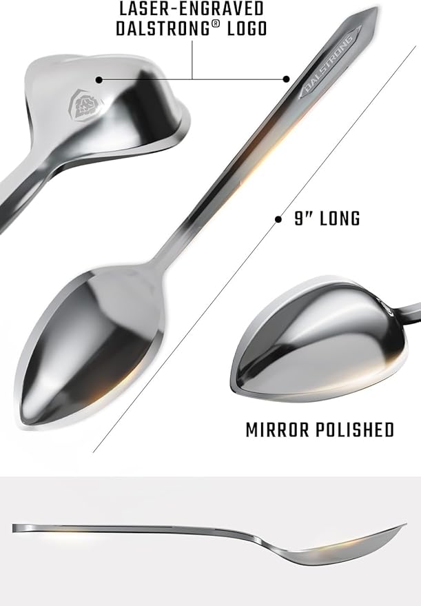 Dalstrong Chef's Utility Spoon - Silver 304 Stainless Steel - Professional Use - Corrosion Resistant - 1 TBSP 9 inch long - Tasting Plating Metal Spoon - Mirror Polish Satin Finish - Engraved Logo