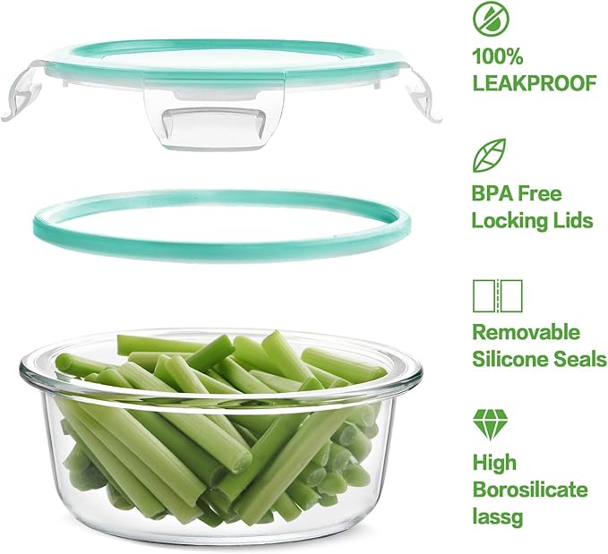 HOMBERKING 24pc Glass Food Storage Containers with Lids, Glass Meal Prep Containers, Airtight Bento Boxes, BPA Free & Leak Proof, Pantry Kitchen Storage(12 lids & 12 Containers) - Blue