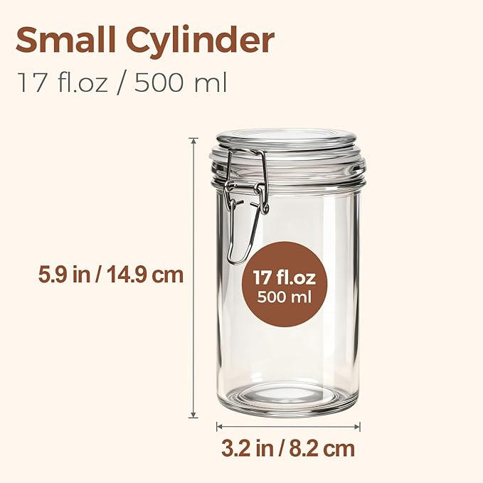 ComSaf Glass Jars with Airtight Lid Set of 6，Mason Jars 17 oz with Lids, Pint Jar, Canning Jar, Airtight Canister with Seal Wire Clip Fastening for Vanilla, Pickle, Cookie, Honey