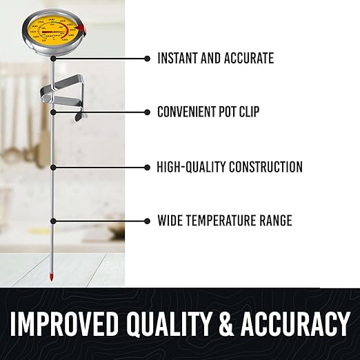 Candy Thermometer with Pot Clip - Deep Fry Oil Thermometer for Frying and Candle Making - Yellow