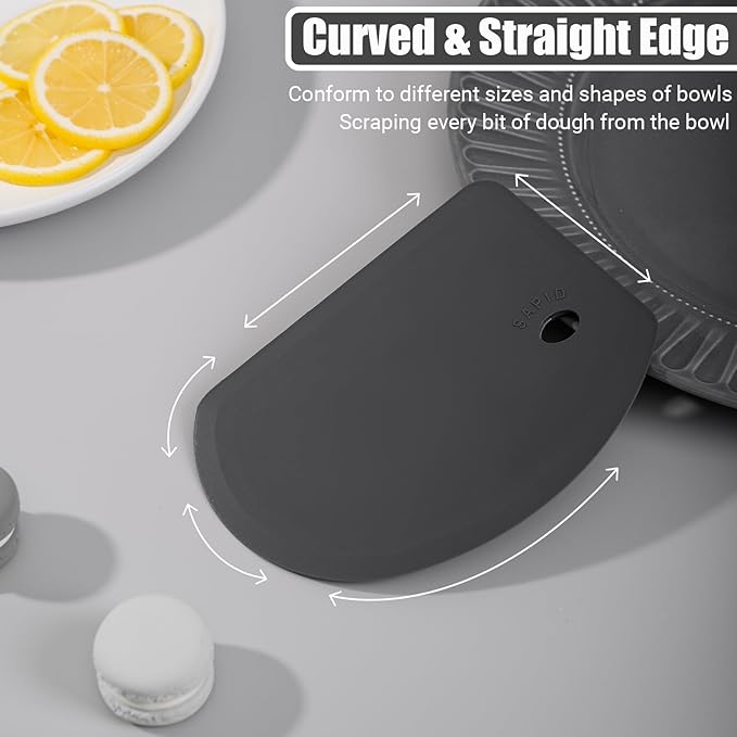 Silicone Dough Scraper with Stainless Steel Sheet, Curved Edge Flexible Bowl Scraper for Baking, Food Grade Silicone Bench Scraper for Sourdough Bread Proofing Basket, 5.98"×4.3", Dark Gray, SAPID