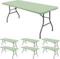 6 Pack Stretch Fabric Table Top Cap Cover, fits 6' Tables, Spandex Table Covers Washable Elastic Rectangle Tablecloth Protector for Indoor Outdoor Party Picnic Wedding, Sage Green, 30" W x 72" L