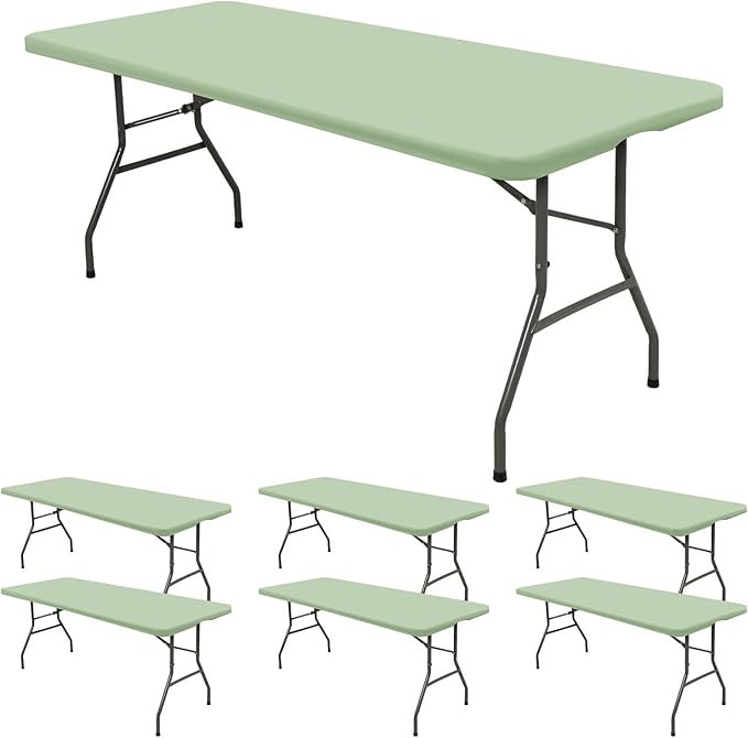 6 Pack Stretch Fabric Table Top Cap Cover, fits 6' Tables, Spandex Table Covers Washable Elastic Rectangle Tablecloth Protector for Indoor Outdoor Party Picnic Wedding, Sage Green, 30" W x 72" L