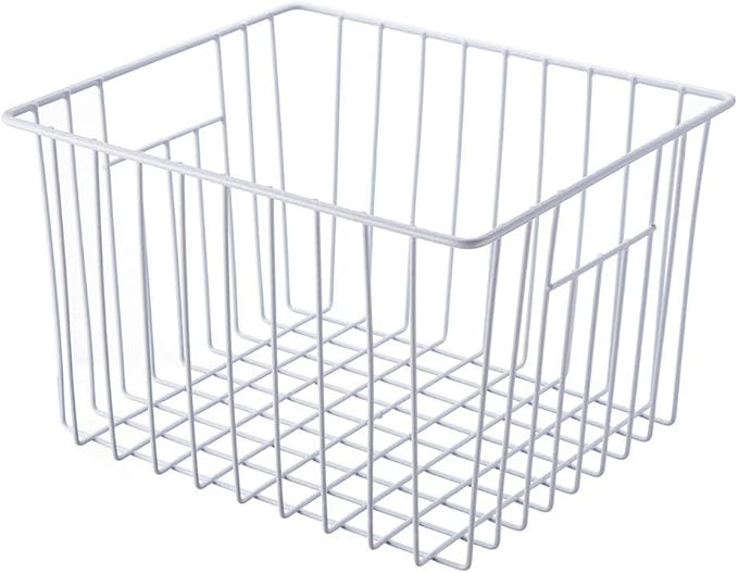 Slideep Fridge Freezer Baskets, Wire Storage Organizer Basket, Household Refrigerator Bin with Built-in Handles for Cabinets, Pantry, Closets, Bedrooms White - Set of 2