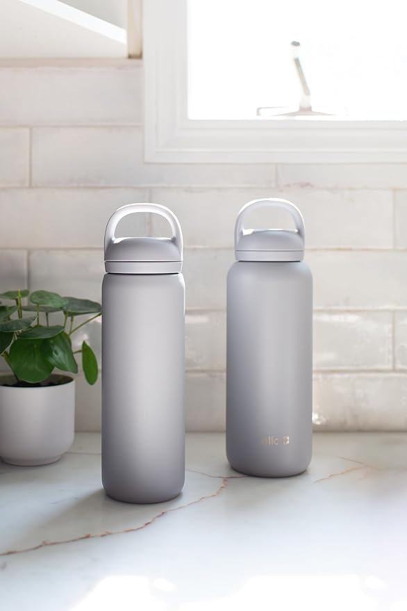 Ello Cooper 40oz Stainless Steel Water Bottle with 2 Lids Chug and Straw | Leak Proof | Double Walled and Vacuum Insulated | Built in Carry Loop | Dishwasher Safe | Gray