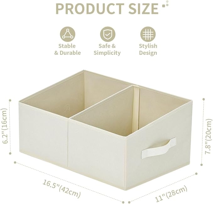 DIMJ Closet Storage Bins, 5 Pack Storage Baskets for Shelves, Foldable Closet Organizer with Handle, Linen Closet Organizers and Storage for Clothes, Toys, Towel, Books (Beige)