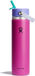 Hydro Flask Water Bottle - Insulated Stainless Steel - Wide Mouth Flex Straw Lid, Non Spill, Leakproof and Refillable in 24 Oz Holiday Punch