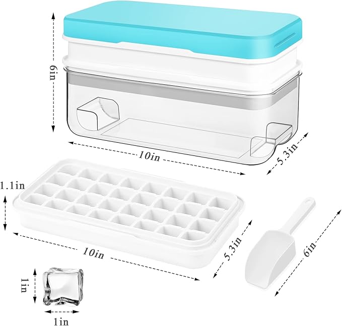 Silicone Ice Cube Tray for Freezer 64 Nuggets Ice Tray with Lid and Storage Bin Stackable Easy Release Ice Container with Scoop for Cocktail Whisky Coffee