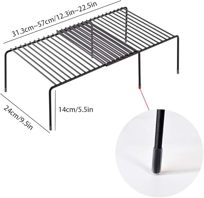 Tomorotec Expandable Shelf Organizer for Kitchen Countertop, Metal Cabinet Pantry Shelf, Spice Rack Organizer, Space Saving Non Slip Rustproof, Black