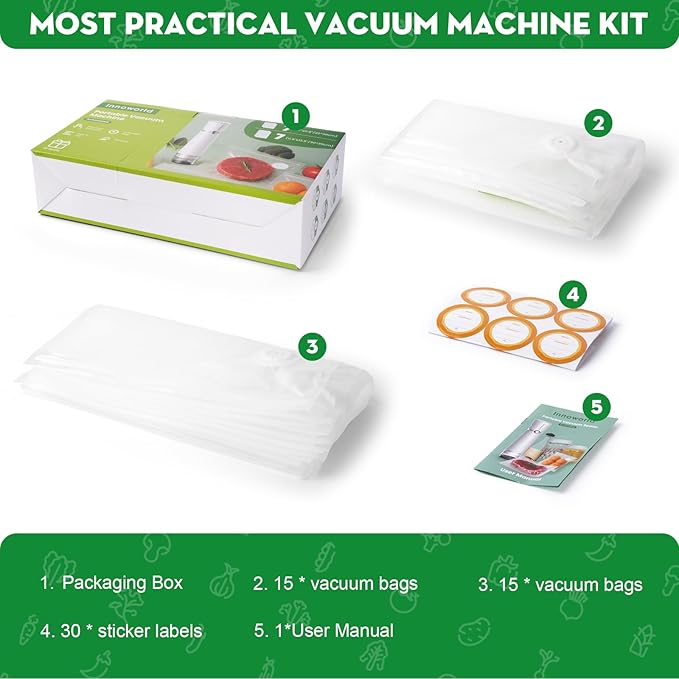 Reusable Vacuum Sealer Bags for Food, 30 BPA-Free Small (8.7 x 11.8 in, 11.8 x 13.8 in) Food Storage Bags, Freezer, Microwave, Odor-Resistant, Leak-Proof, Fit with Compact Vacuum Sealers