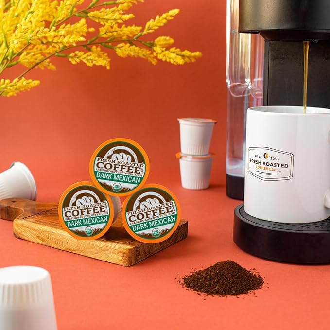 Fresh Roasted Coffee, Organic Dark Mexican | Mold & Myco 3rd Party Tested, USDA Organic, Kosher | Dark Roast 72 Pods for K Cup Brewers