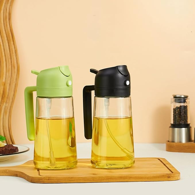 Olive Oil Sprayer Mister for Cooking,Olive Oil Dispenser Bottle 2 IN 1,17oz Oil Mister Spray Bottle,Premium Glass Oil Spritzer Bottle for Kitchen Air Fryer,Baking,Salad,Grilling,BBQ (Black 1 Pack)