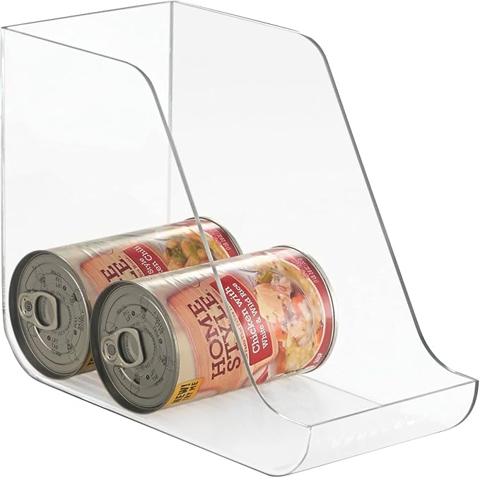 mDesign Can Organisers for Pantries, Fridge Drawers & Fridge Shelves - Kitchen Storage Solutions - for up to 7 Cans of Soda, Food, or Soups - Kitchen Accessories — Pack of 2 - Clear