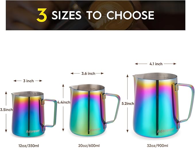 Milk Frothing Pitcher Colorful 600ml (20oz) Steaming Pitchers Stainless Steel Milk Coffee Cappuccino Latte Art Barista Steam Pitchers Milk Jug Cup with Decorating Art Pen