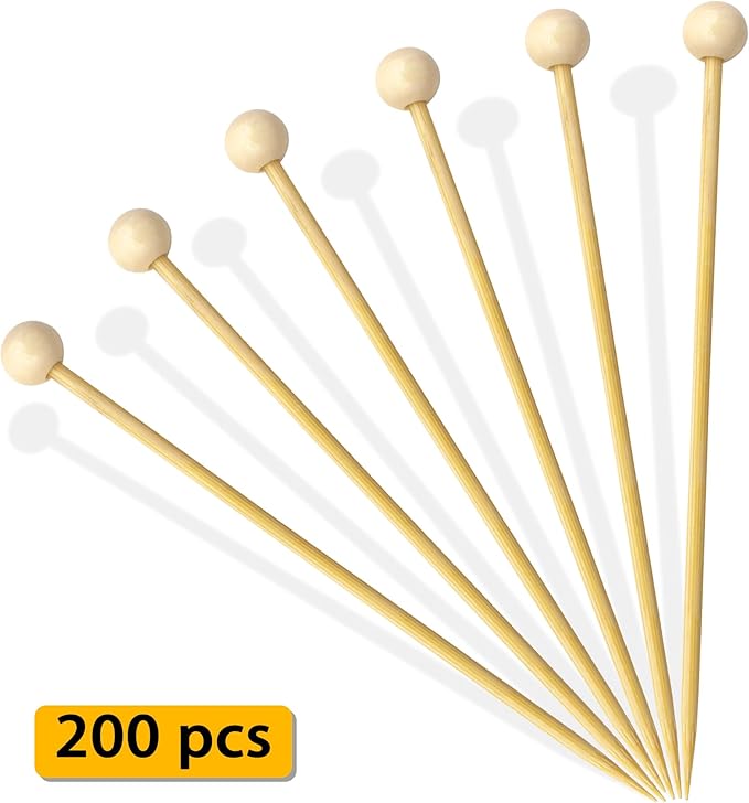 BLUE TOP 4.7 in 200PCS Wooden Ball Food Cocktail Picks Food Skewers Bamboo Picks for Charcuterie, Appetizers, & Cocktail Picks For Parties