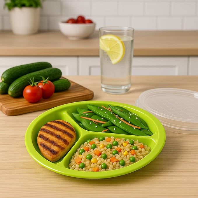 BNYD Portion Control Lunch Container with Lid – Travel Food Storage for Meal Prep, Bento Box Style, Divided Microwave Safe Dish (Set of 1)