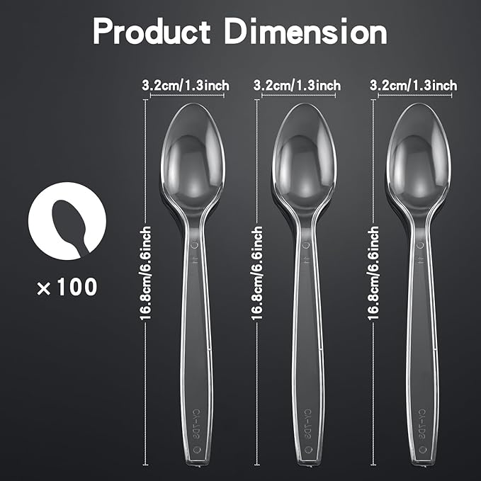 100-Pack Clear Plastic Spoons Disposable BPA-Free Heat Resistant Utensils for Catering & Events -Spoons Heavy Duty Bulk,plastic disposable for Party Supplies