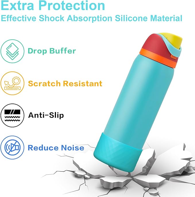 2PCS Silicone Water Bottle Boot for Owala 40oz, Protective Bottom Bumper Anti-Slip Sleeve for FreeSip, Twist, and Flip Stainless Steel Bottles, Dishwasher Safe and BPA Free(Blue)